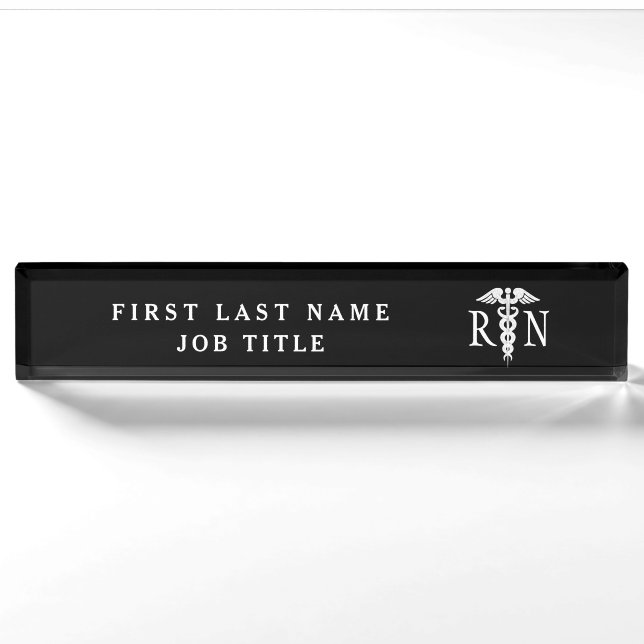 Porte-nom Infirmière Médicale Caduceus Noir Blanc  (Devant)