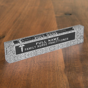 Porte-nom Infirmière Praticien Médicale Black Silver Parti