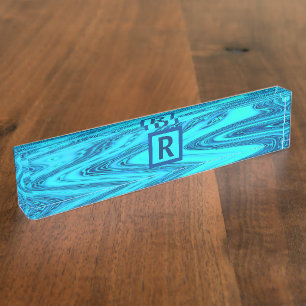 Porte-nom Initiales Abstraites monogrammes de l'océan bleu