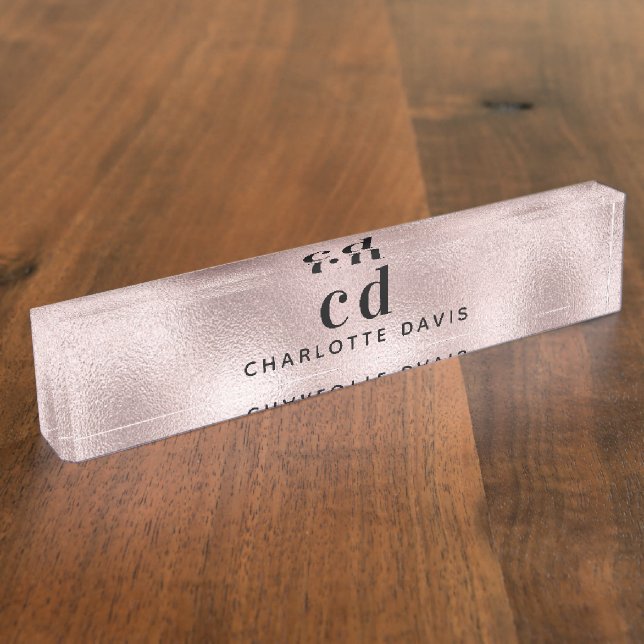Porte-nom initiales minimalistes en or rose (Taille)