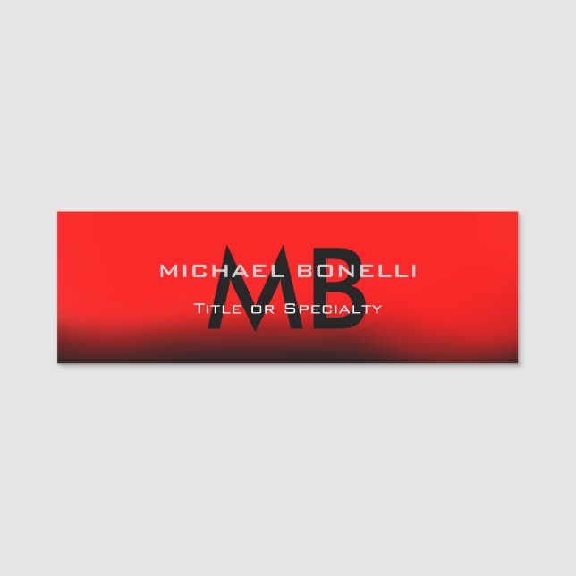 Porte-nom Initiales modernes en monogramme noir rouge (Devant)