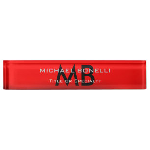 Porte-nom Initiales modernes en monogramme noir rouge