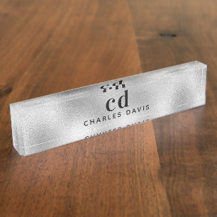 Porte-nom Initiales monogramme argent minimaliste moderne