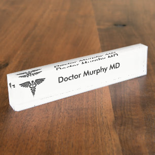 Porte-nom Insigne Médicale Caduceus Blanc