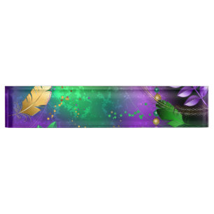 Porte-nom Iridescente mardi gras arrière - plan avec perles