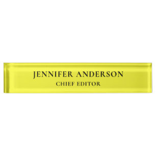 Porte-nom Jaune Citron Professionnel Moderne Minimaliste Uni