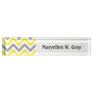 Porte-nom Jaune, Gris Dk What Grand Motif Chevron ZigZag