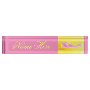 Porte-nom jaune mermac rose