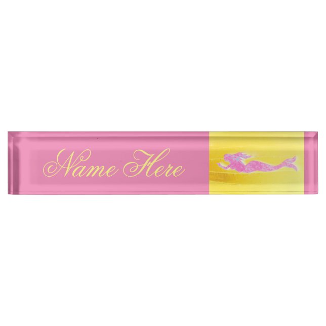 Porte-nom jaune mermac rose (Devant)