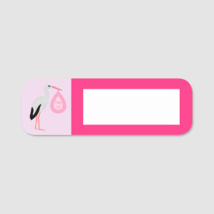 Porte-nom Joli bébé rose cigogne fille
