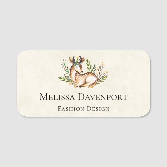 Porte-nom Joli Cerf Aquarellé Posé En Bas Boho (Devant)