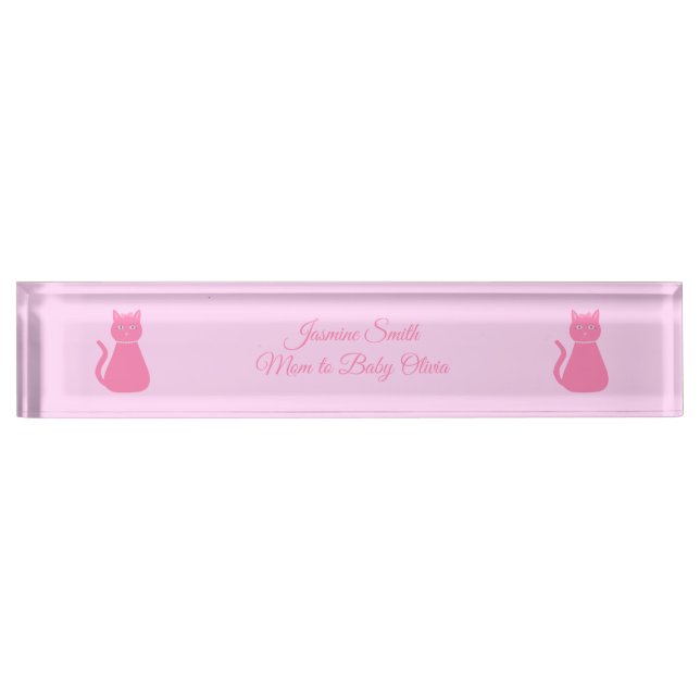 Porte-nom Joli chat fille rose sur mesure (Devant)