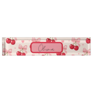Porte-nom Joli nœud rose Cerise Coquette Rentrée scolaire 20