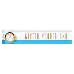Porte-nom Joli Sky Blue White HIVER WONDERLAND Horloge