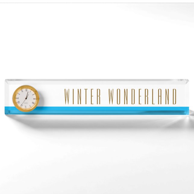 Porte-nom Joli Sky Blue White HIVER WONDERLAND Horloge (Devant)