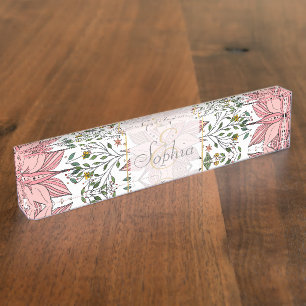 Porte-nom Joli tableau de carreaux rose Vintage