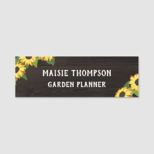Porte-nom Joli tournesol jaune & Bois foncé rustique