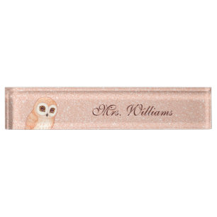 Porte-nom Jolie Chouette Rose Gold Pailleté Professeur