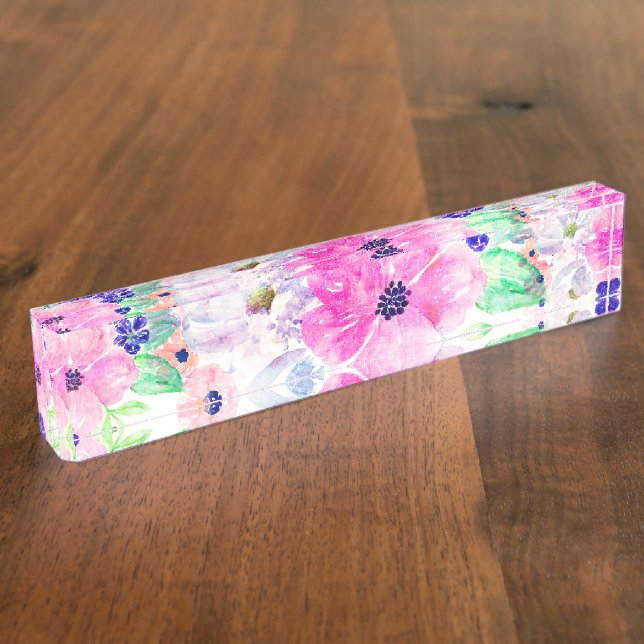 Porte-nom Jolies Fleurs Boho Floral Aquarelle Design (Taille)