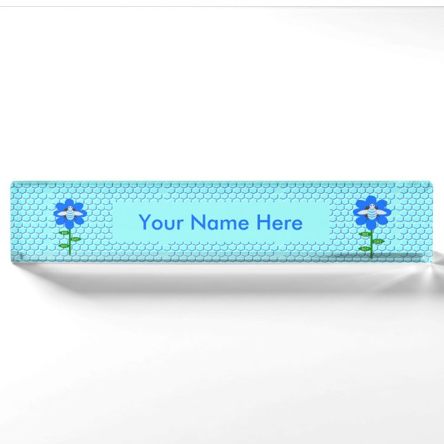 Porte-nom Joyeux Bee Day Boy Blue Birthday Bumblebee (Devant)