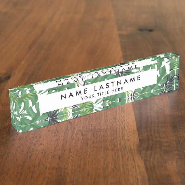 Porte-nom Jungle Verte Feuilles Tropical Nature Motif Blanc (Taille)