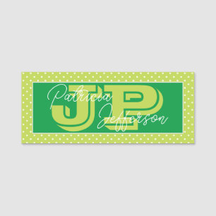 Porte-nom Kelly Green Et Citron Jaune Polka Dot Monogramme
