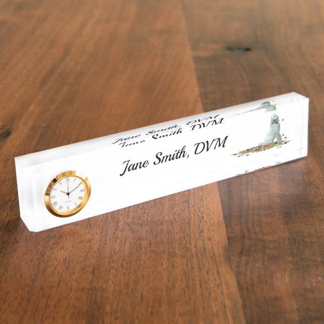 Porte-nom Labradoodle Chien Dans Le Bureau Feuille Nom Plaqu (Taille)