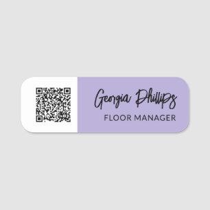Porte-nom Lavande légère et code QR blanc - Script de brosse