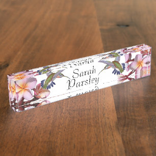 Porte-nom Le Plumeria d'oiseaux de colibri fleurit floral
