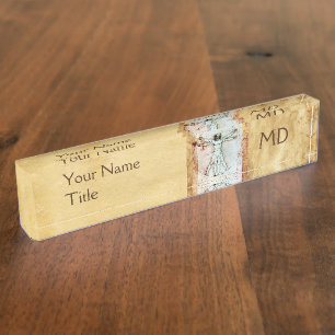 Porte-nom L'HOMME VITRUVIEN MONOGRAM Parchemin antique