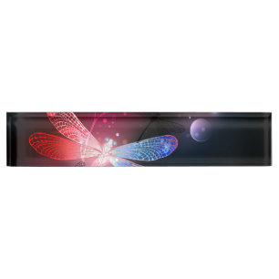 Porte-nom libellule rouge brillante