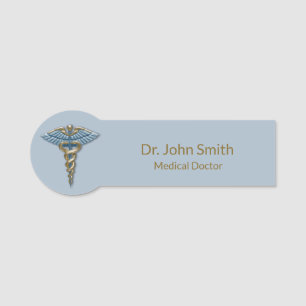 Porte-nom Light Blue Gold Caduceus Fine Professional Médical