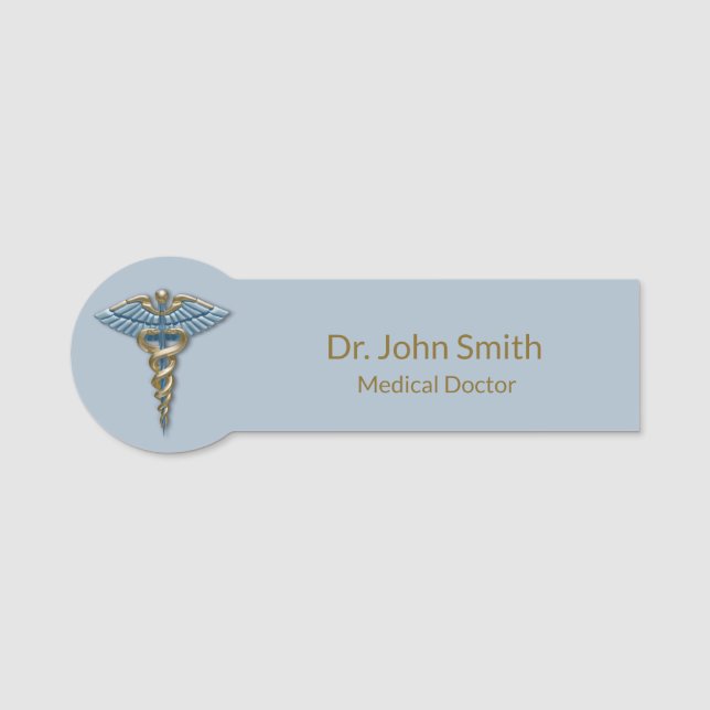 Porte-nom Light Blue Gold Caduceus Fine Professional Médical (Devant)