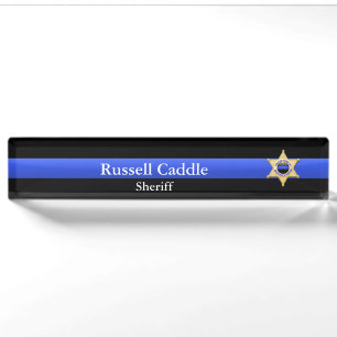 Porte-nom Ligne Bleue Mince - Badge Star Sheriff Chef