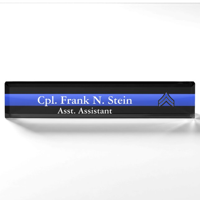 Porte-nom Ligne Bleue Mince - Classement Caporal Stripes (Devant)