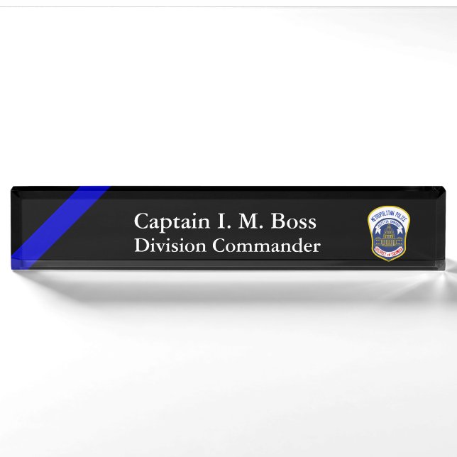 Porte-nom Ligne Bleue Mince - DC Metro Patk Desk Nom Plaque (Devant)