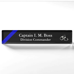Porte-nom Ligne Bleue Mince - Menottes Plaque