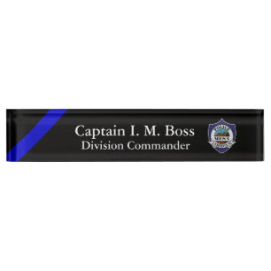 Porte-nom Ligne Bleue Mince - Office Patch Desk Name Plate