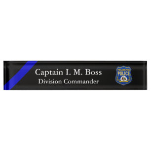 Porte-nom Ligne Bleue Mince - Office Patch Desk Name Plate
