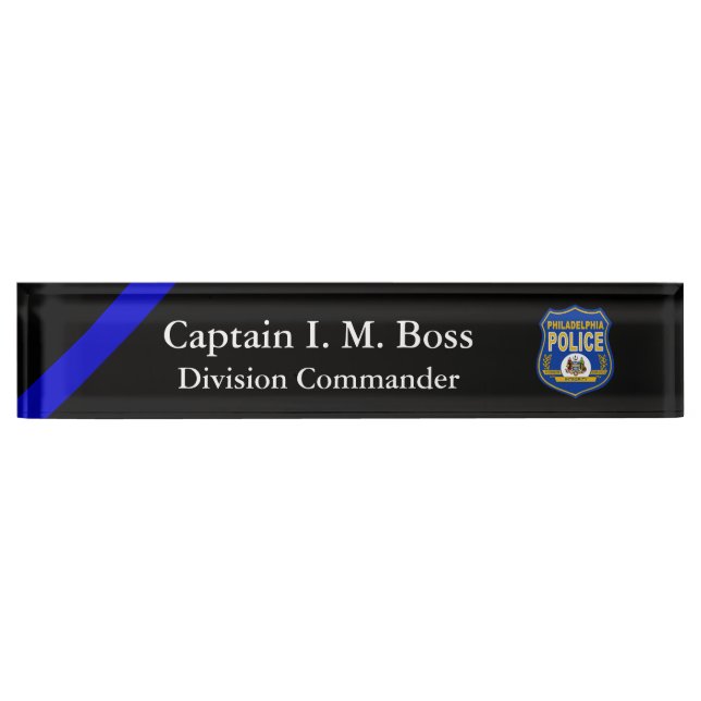 Porte-nom Ligne Bleue Mince - Office Patch Desk Name Plate (Devant)