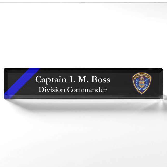 Porte-nom Ligne Bleue Mince - Office Patch Desk Name Plate (Devant)