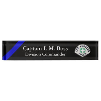 Porte-nom Ligne Bleue Mince - Office Patch Desk Name Plate