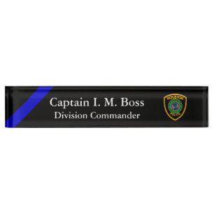 Porte-nom Ligne Bleue Mince - Office Patch Desk Name Plate