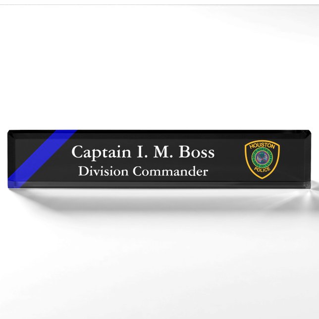 Porte-nom Ligne Bleue Mince - Office Patch Desk Name Plate (Devant)
