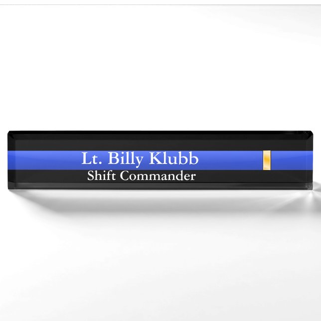 Porte-nom Ligne Bleue Mince - Rang Lieutenant (Devant)