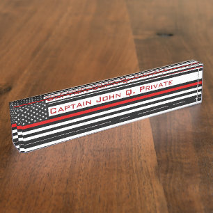 Porte-nom Ligne rouge mince drapeau américain