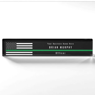 Porte-nom Ligne verte mince militaire Monogramme du drapeau 