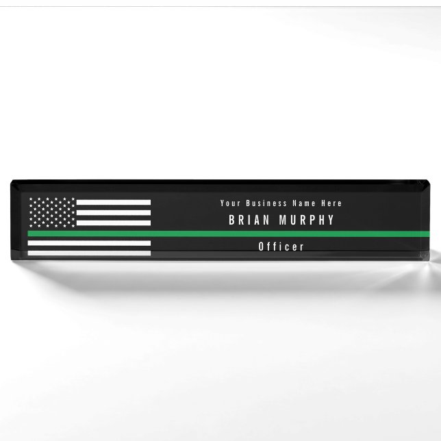 Porte-nom Ligne verte mince militaire Monogramme du drapeau  (Devant)
