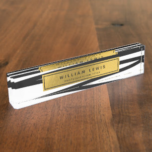 Porte-nom Lignes Black & Gold modernes Abstrait Business Off