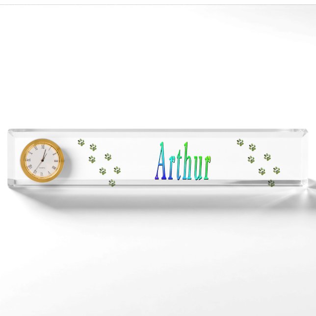 Porte-nom Logo Arthur Name Avec Empreintes de pattes, (Devant)